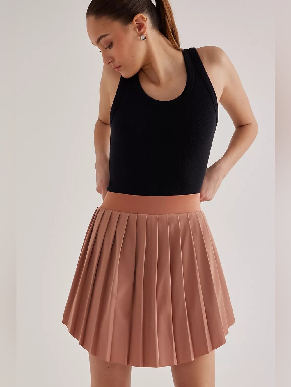 VARLEY Newman High-Rise Mini Skort Pleated Brown Size Small